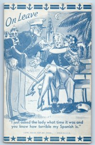 Humor On Leave US Navy Sailor Policeman I Just Asked The Lady WWII Postcard