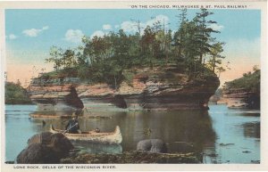 Rowing Boat at Lone Rock Wisconsin River Old USA Railway Postcard