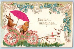 Auburn Maine ME Postcard Easter Greetings Goat Pulling Floral Carriage Embossed