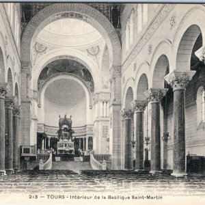 c1900s Tours, France Basilique Saint-Martin Interior Columns Arches Altar A360