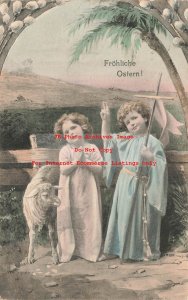Easter, HHiW No 506-1, Children with Cross & Lamb Under Pussy Willows