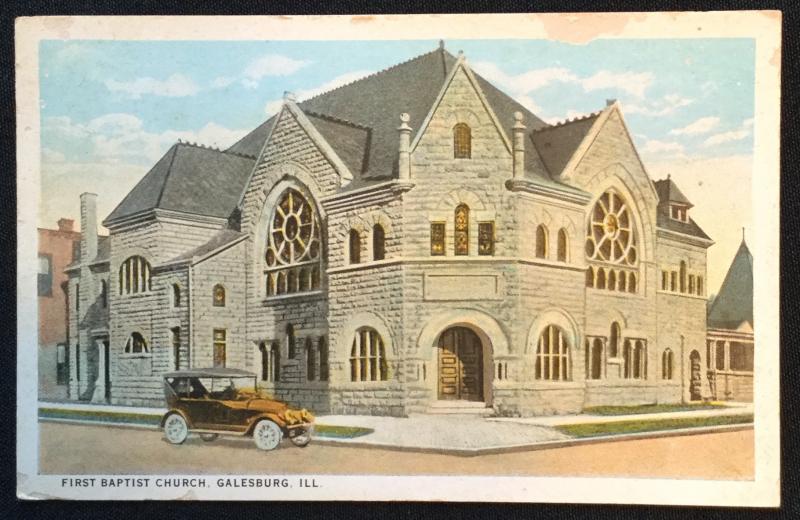 Postcard Unused First Baptist Church Galesburg IL LB