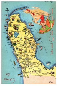 Come to Florida map of cities and landmarks Florida Postcard