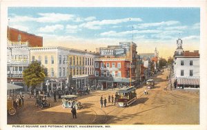 J55/ Hagerstown Maryland Postcard c1910 Public Square Potomoc St Trolley 143