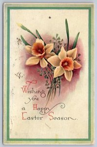 Happy Easter Season, Daffodils, 1914 Postcard, London Western Fair Banner Cancel