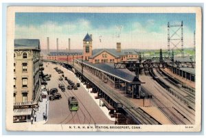 1937 NYNH Station Exterior Building Bridgeport Connecticut CT Vintage Postcard