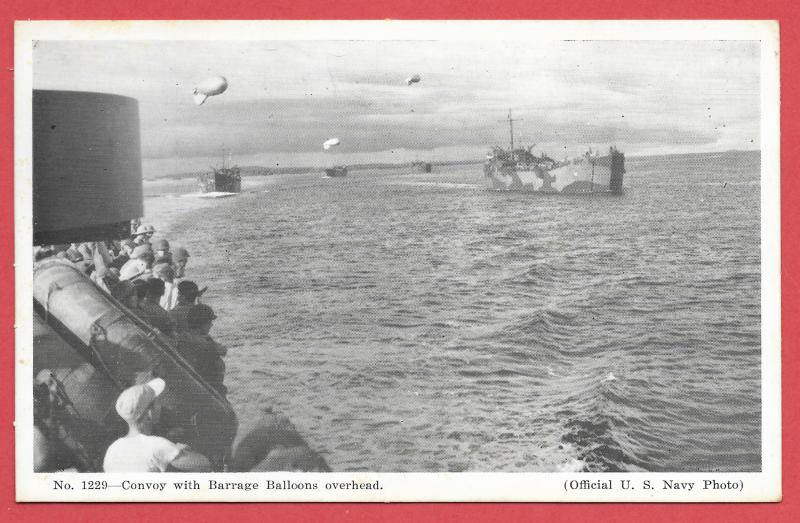 Naval Ships - #1229 - Convoy With Barrage Balloons Overhead