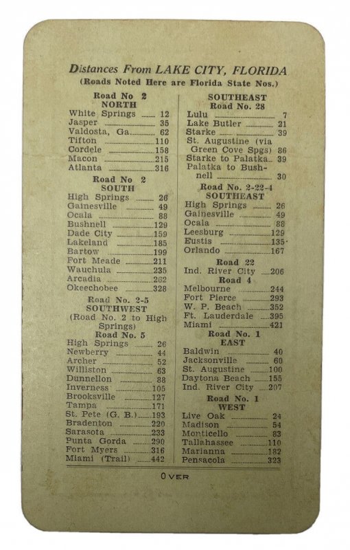 Seminole Restaurant Lake City Florida Restaurant Menu Postcard