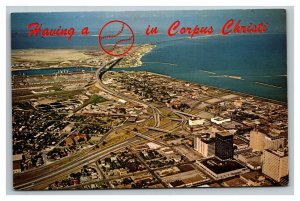 Vintage 1967 Postcard Aerial View of Downtown Corpus Christi Bay Texas