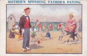 Humour Couple At Beach Mother's Spending Father's Paying 1925