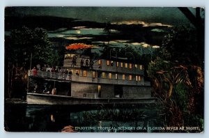 Postcard Enjoying Tropical Scenery On A Florida River At Night Scenic View c1910