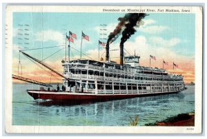 1942 Steamboat On Mississippi River Fort Madison Iowa IA Posted Vintage Postcard