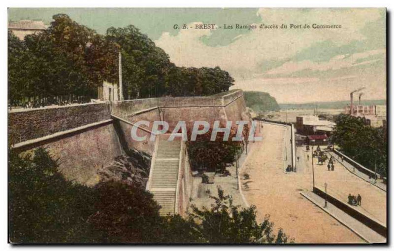 Old Postcard Brest ramps to access the Gate Commerce