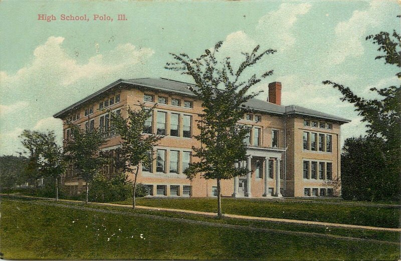 Vintage Postcard; High School, Polo IL Ogle County, Wheelock Unposted