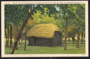 North Carolina colour PC Thatched Roof Hut Fort Raleigh Roanoke Island unused