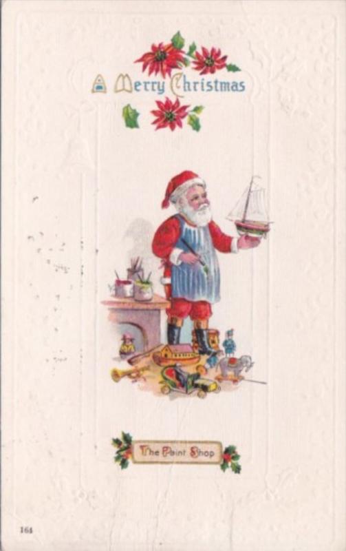 Christmas Santa Claus With Red Robe Making Toys 1914