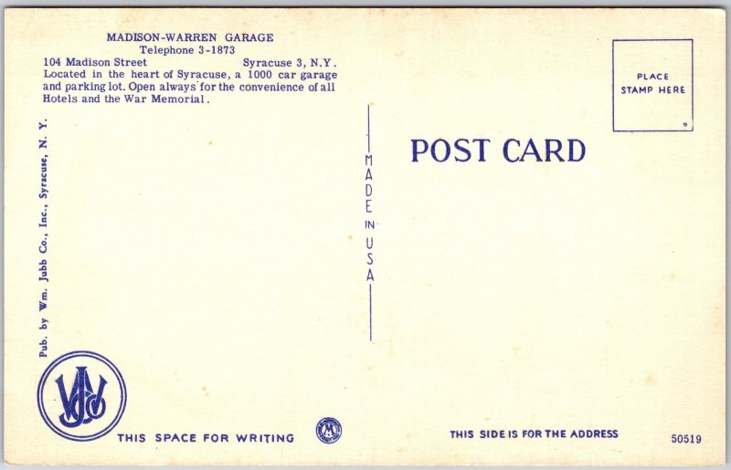 Syracuse New York NY, Madison-Warren Garage, Aerial View, Cityscape, Postcard