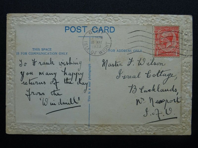 HAPPY MANY RETURNS Birthday Greetings 2 x TERRIER Dog Breed c1930s RP Postcard