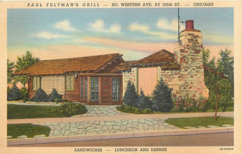 Postcard 1940s Chicago Illinois Paul Feltman's Grill Occupation linen IL24-1906