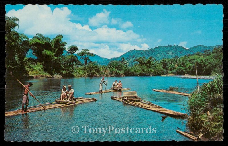 Rafting Party On The Rio Grande River Jamaica Latin South America Carribbean Jamaica Postcard Hippostcard