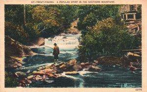 Vintage Postcard Trout Fishing A Popular Sport in the Southern Mountains N.C.