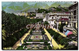 Postcard Moderne Menton Vue Generale Garden Hotels and St. Agnes mountain