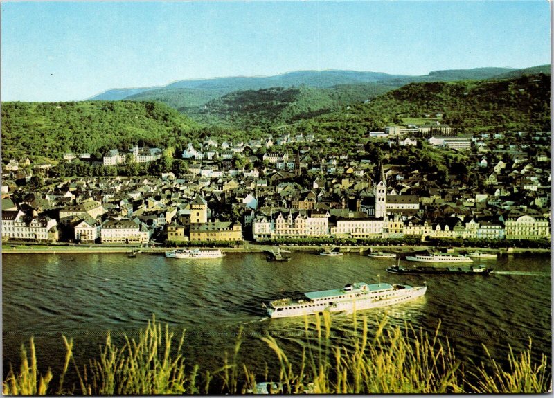 Postcard Germany Boppard  bird's eye view with Rhine and ships