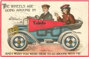 Artist Impression auto Toledo Ohio  Automobile C-1910 Postcard Comic 11313