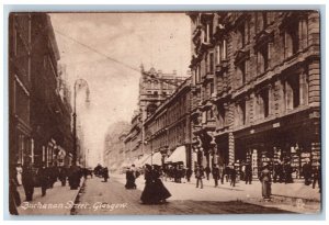 Glasgow Scotland Postcard Buchanan Street Crowd Scene 1918 Carbonete Tuck Art