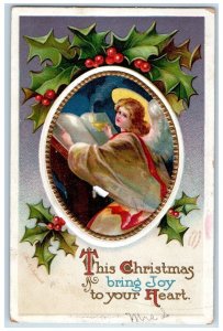 1911 Christmas Holly Berries Girl Champagne Clapsaddle (?) Embossed Postcard 