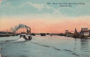 Postcard River View from Main Street Bridge Oashkosh WI