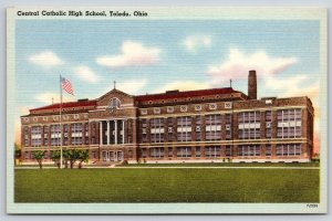 Toledo Ohio~Central Catholic High School~Vintage Linen Postcard