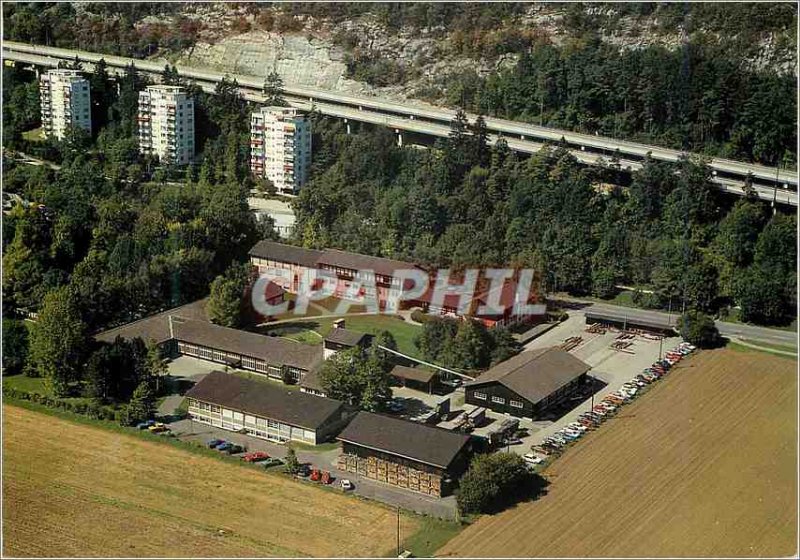 Postcard Modern School Bienne Switzerland Wood