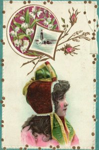 1880s-90s Trade Card Woman Wearing Hat Lion Coffee Mocha Java Woolson Spice