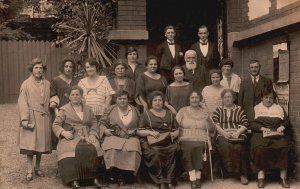 Portrait of Beautiful Big Group Women & Men, Front Porch, RPPC, Vintage Postcard