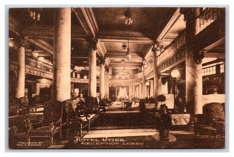 Hotel Utica Lobby Interior Utica New York UNP Albertype Postcard W15