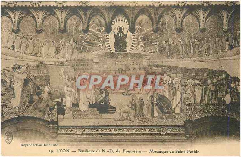 Postcard Old Lyon Basilica of Fourviere N D mosaic of Saint Pothinus