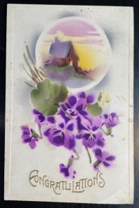 Vintage Victorian Postcard 1912 Congratulations- Faded Violets