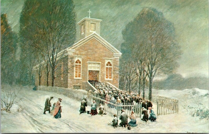 Easter Morning Massachusetts MA Old St Francis Sales Church Snow VTG Postcard 