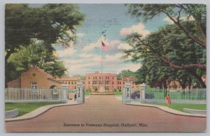 Gulfport Mississippi~Gated Entrance To Veterans Hospital~Vintage Linen Postcard