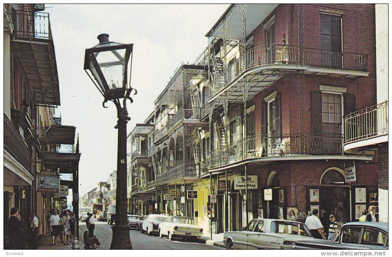 Lace work balconies on St. Peter Street in the French Quarter,  New Orleans, ...
