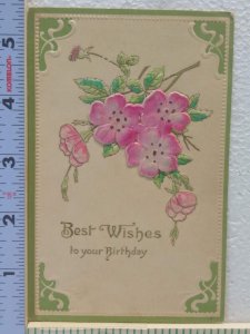 Postcard Best Wishes to your Birthday with Flowers Embossed Art Print