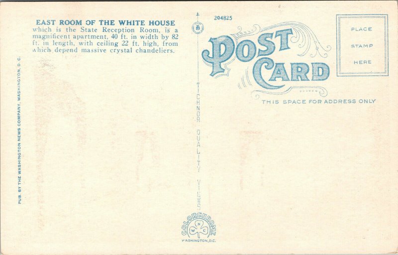 Vtg 1920s East Room White House Washington DC Postcard