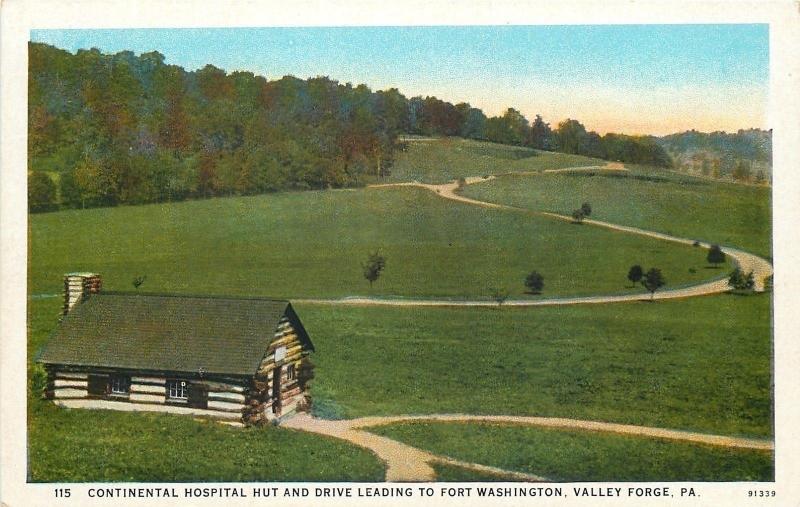 Vallley Forge Pennsylvania~Continental Hospital Hut & Drive~Open Field~1920s PC 