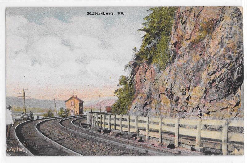 Vintage Postcard 1909 Millersburg PA Around Bend Railroad Tracks Dauphin County