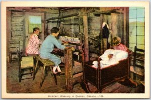 Quebec Canada CAN, Habitant Weaving the Yarn, Working Family, Vintage Postcard