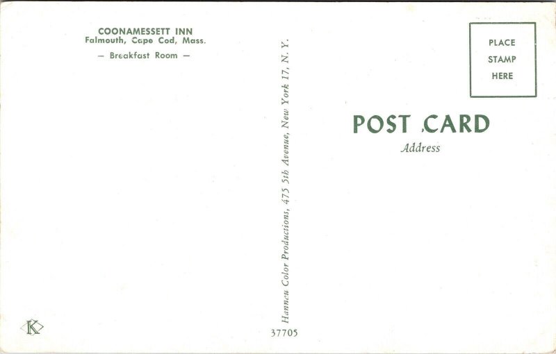 Coonamessett Inn Falmouth Cape Cod Massachusetts MA Breakfast Room Postcard VTG  