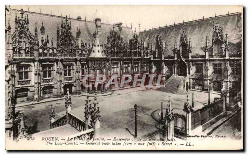 Old Postcard Rouen Courthouse Together view of the street to the Jews