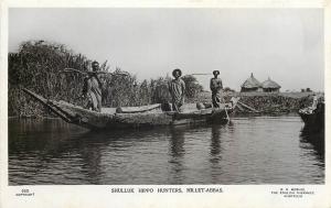 Shilluk Hippo Hunters at Hillet Abbas Al Wusta Nilotic ethnic Sudan boat c 1910