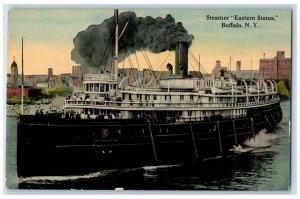 c1910 Steamer Eastern States Passenger Ship Smokestacks Dock Buffalo NY Postcard